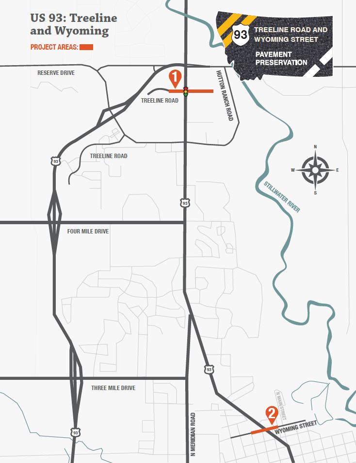 US 93 Treeline Road and Wyoming Street project map