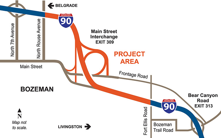 I 90 Bozeman East project map