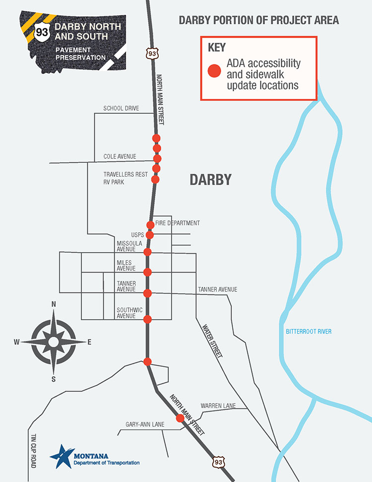 Darby Portion of Project Area - ADA Accessibility and Sidewalk Update Locations Map