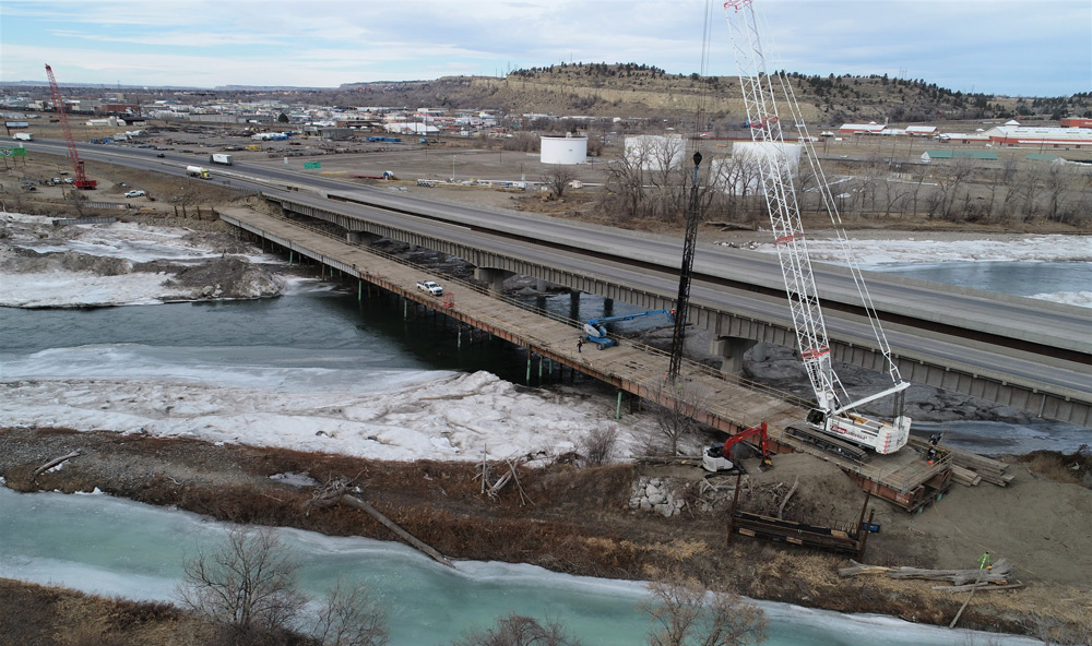 Temporary work bridge is complete, and crews are preparing to remove the existing eastbound bridge.