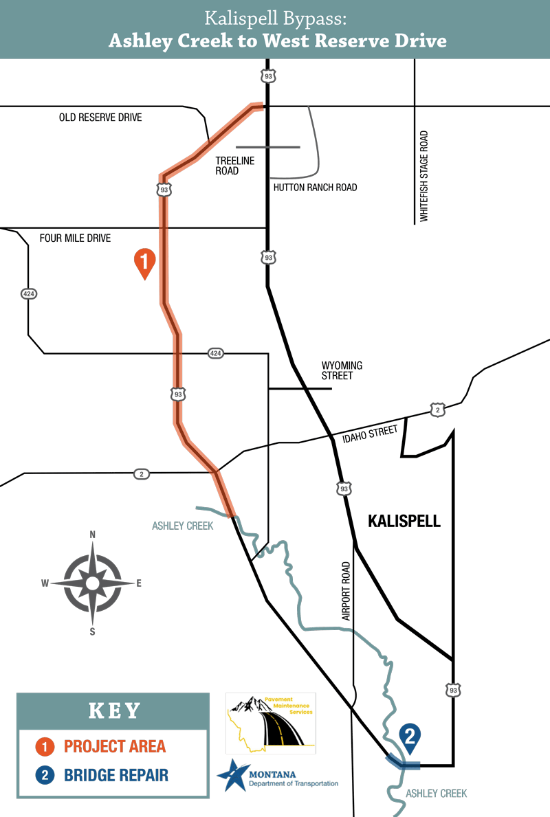 Kalispell Bypass: Ashley Creek to West Reserve Drive project map