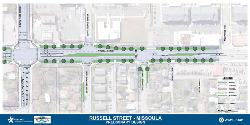 Russell Street design from 3rd Street to Miluakee Way.