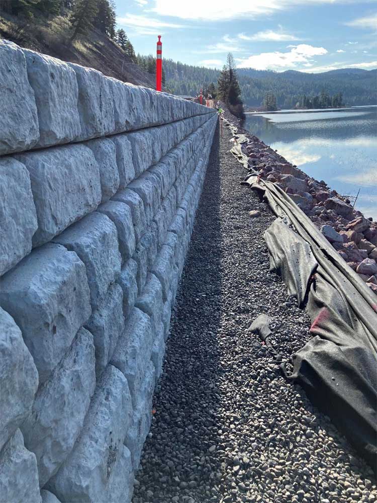 Lakeside retaining wall.