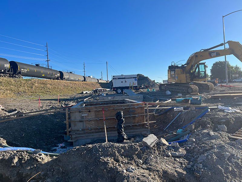A four-foot-high wall is being constructed around the vault component of the new stormwater pump station.