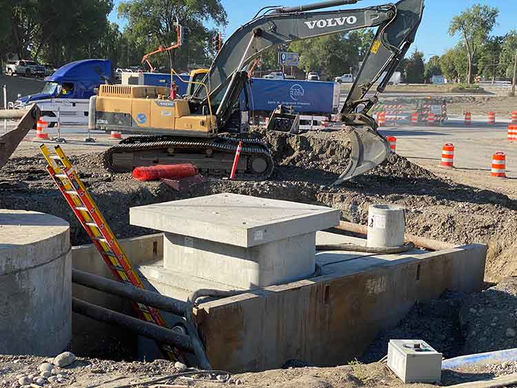 A photo of the new stormwater facilities being installed underground, on the northeast corner of the State Avenue and Underpass Avenue intersection.