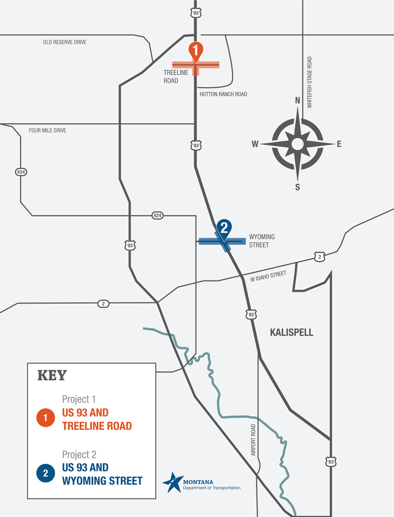 US 93 Treeline Road and Wyoming Street project map