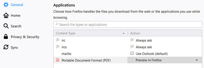 Firefox option box