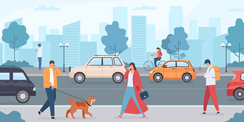 illustration of modes of transportation through city