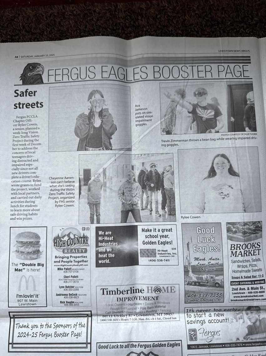 newspaper clipping about the Fergus FCCLA Vision Zero week