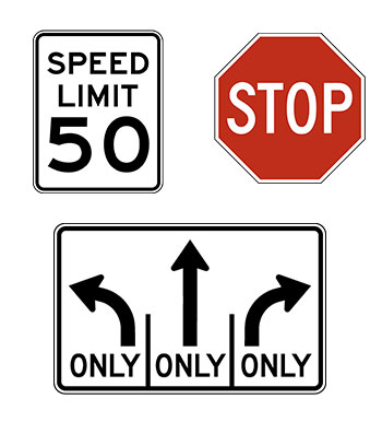 examples of Regulatory Signs like stop signs and speed limits